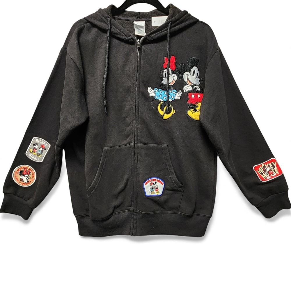 Disney Mickey‎ & Minnie Hoodie Adult Medium Oversized Embroidered Patches Zip Up
